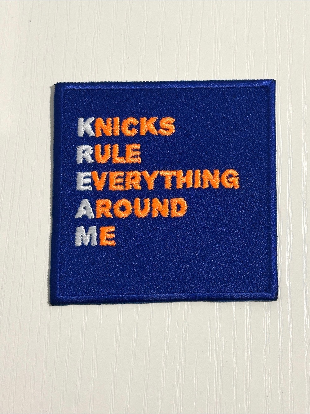 Blue & Orange 'Knicks Rule Everything Around Me' Embroidered Patch